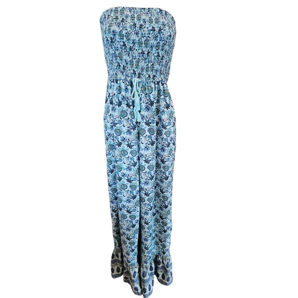 BOG Darcy jumper LOOK blue floral Flare boho summer one piece whimsical fun L
